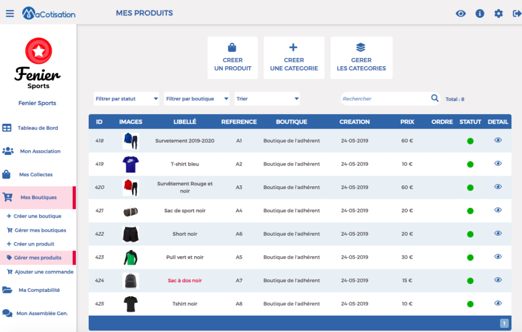 Gestion boutique