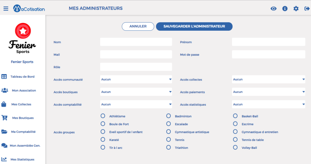 Gestion administrateur